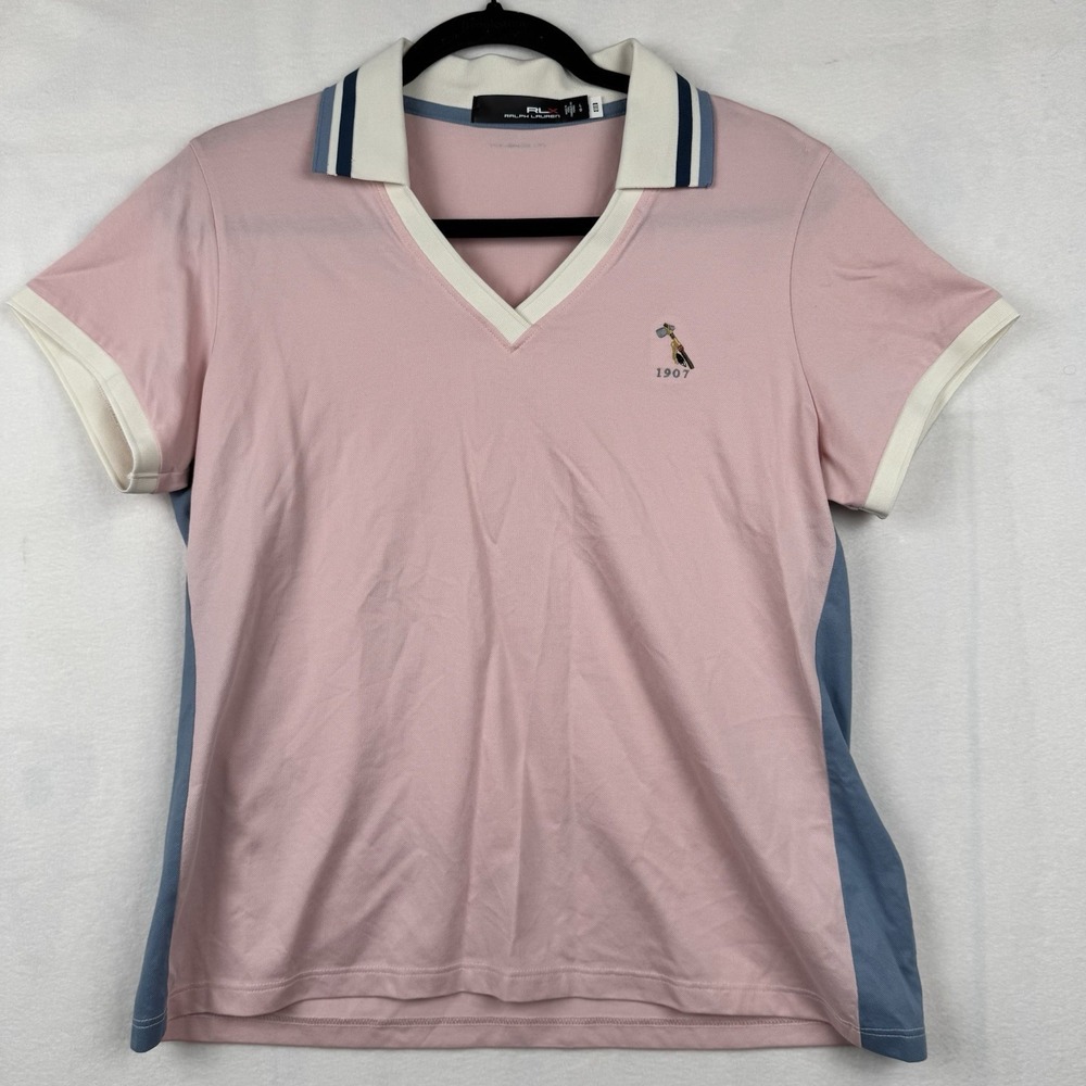 Women's Ralph Lauren‎ RLX Pink Golf Shirt Large 1907 Logo Tailored Fit